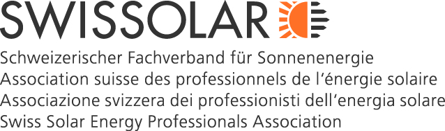 Logo Swissolar schwarz orangeweisser Hintergrund