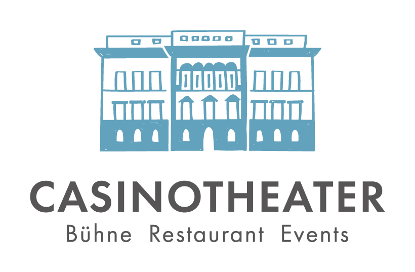 Logo Casinotheater häuser blau weisser Hintergrund Bühne Events Restaurant