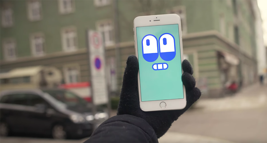 Hält Handy kalt Emoji Gesicht blau dunkelblau Stadt Handschuhe Hand