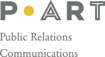 Logo PArt Public Relations Communications grau orange englisch