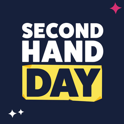 Logo Second Hand Day dunkelblau gelb weiss sterne