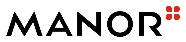 Logo Manor weiss schwarz rot